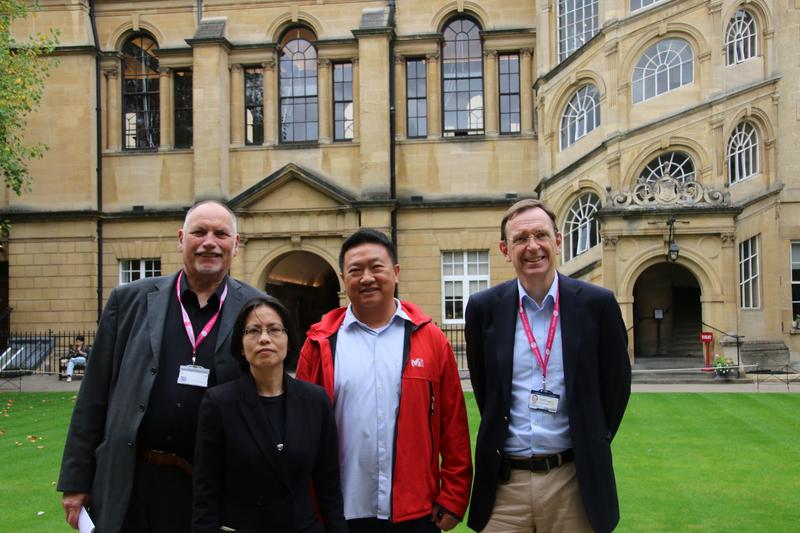 From left to right: Les Wright, Dr May Chan, Andy Fong, Professor Martin Maiden stood outside Hertford College